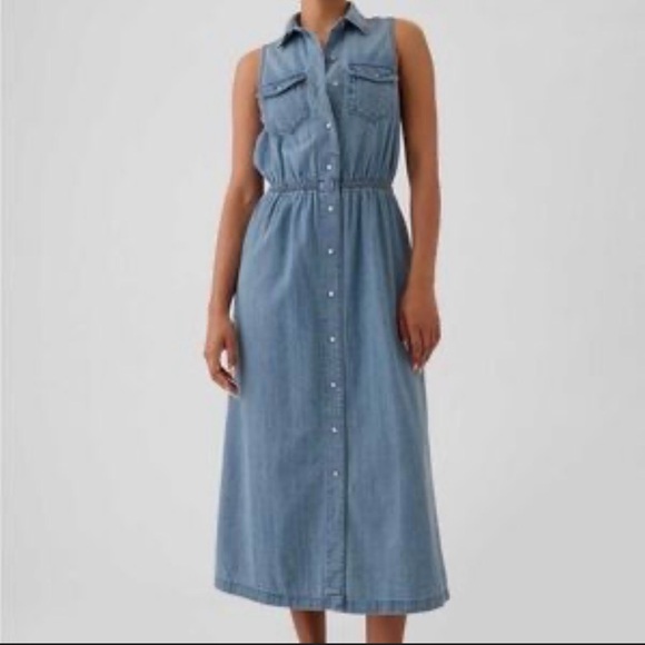 GAP Light Blue Denim Sleeveless Maxi Dress - Picture 2 of 8